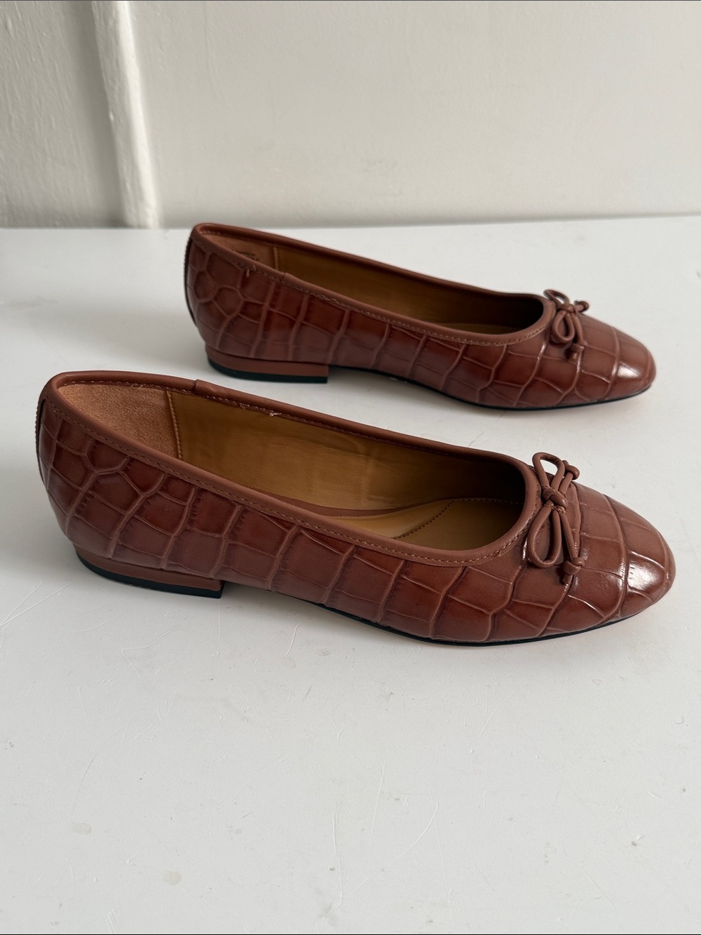 Talbots Brown Croc-Embossed Leather Ballet Flats - Picture 4 of 9